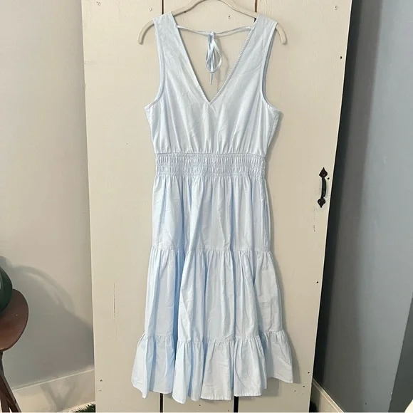 Anthropologie Maeve Tiered Midi Light Blue Cotton Dress with Pockets Size 6 - Picture 7 of 11
